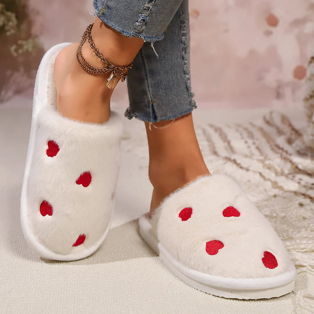 High Quality Women Heart Fleece Slippers Winter Home Fur Fuzzy Memory Foam Shoes Female Indoor Sweet Slides Cozy Cute Footwear Shopifynow