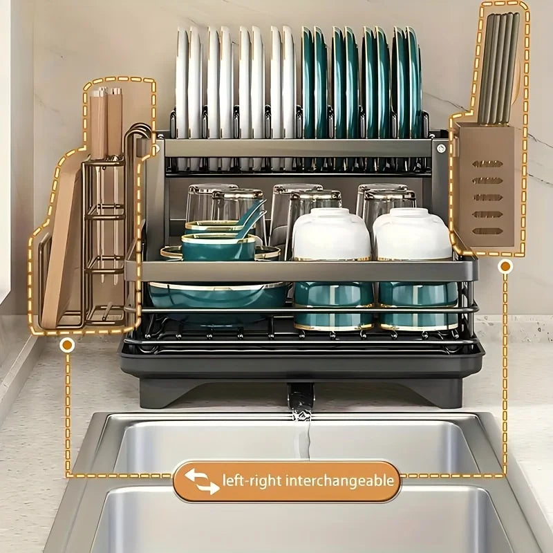 Double-tier extendable dish drainer, suitable for kitchen worktops as a large-capacity utensil rack and draining board. Shopifynow
