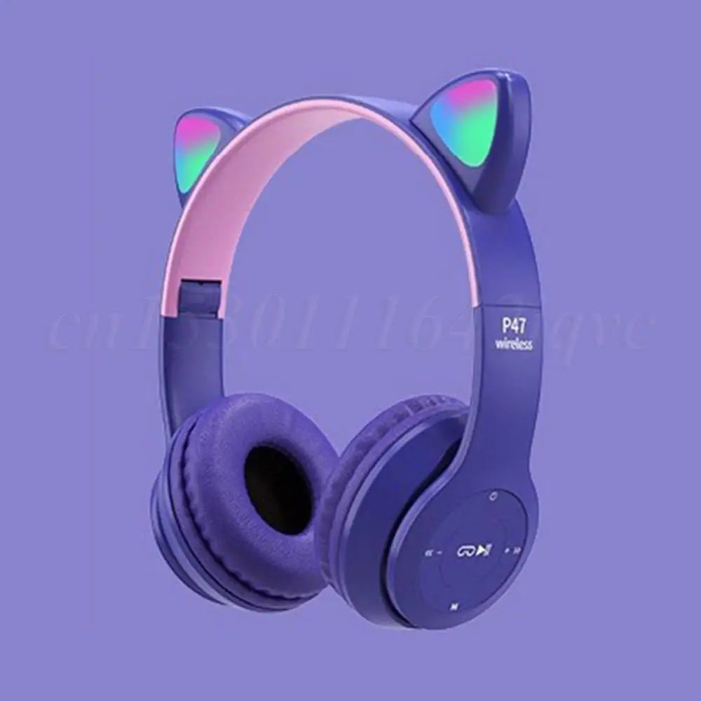 Wireless Headphones Cat Ear Gaming Headset Glow Light Bluetooth-Compatible Helmets Cute Over-Ear Headsets for Kids and Adult Shopifynow