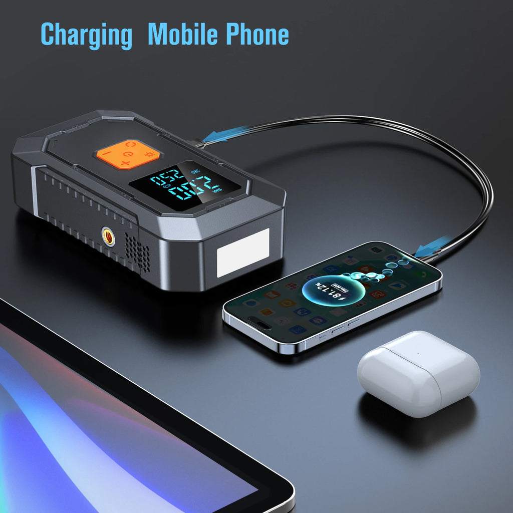 Car Jump Starter Air Pump Power Bank Lighting Portable Air Compressor 4 In 1 Cars Battery Starters Auto Tyre Inflator