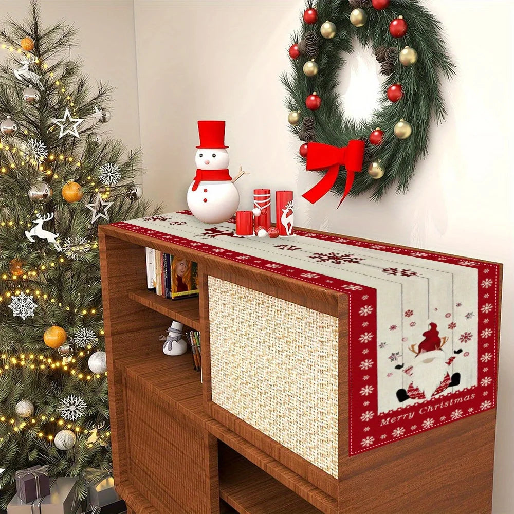 Christmas Table Runner with Santa Claus, Snowflake & Reindeer Pattern, Multiple Sizes, for Christmas Home Decoration and Gifts Shopifynow