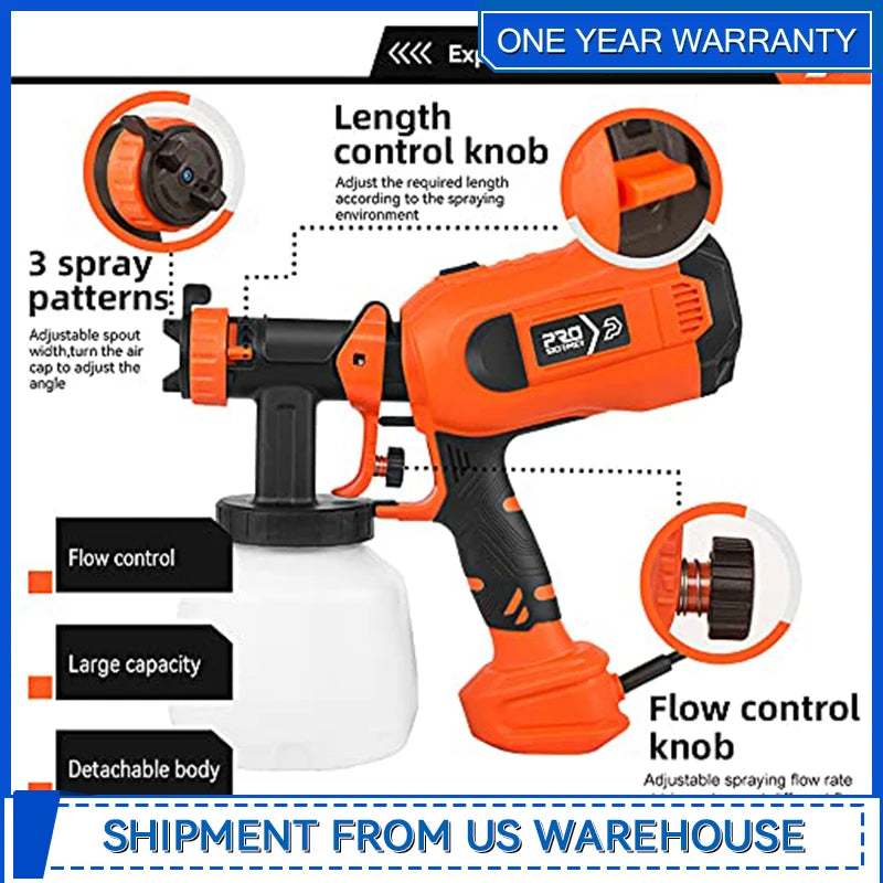 750W Paint Sprayer High Power HVLP Electric Spray Gun with 1200ml Easy Spraying and Cleaning for Home Painting By Prostormer Shopifynow