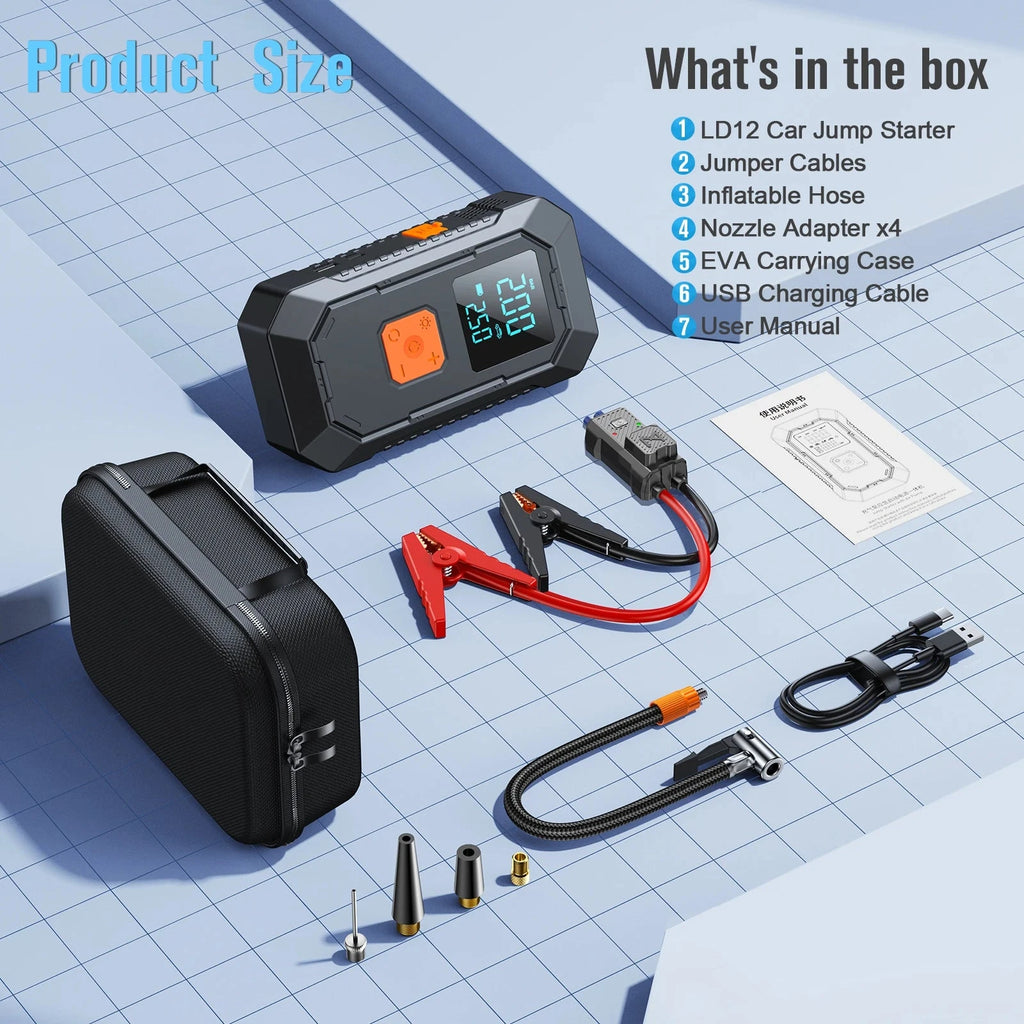 Car Jump Starter Air Pump Power Bank Lighting Portable Air Compressor 4 In 1 Cars Battery Starters Auto Tyre Inflator Shopifynow