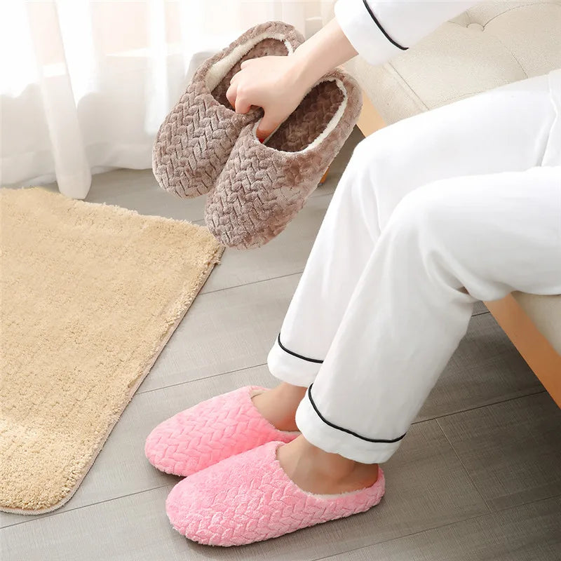 Women Winter Home Fur Slippers Cartoon Cat Non-Slip Soft Warm House Indoor Bedroom Men Couples Boys Girl Memory Foam Floor Shoes