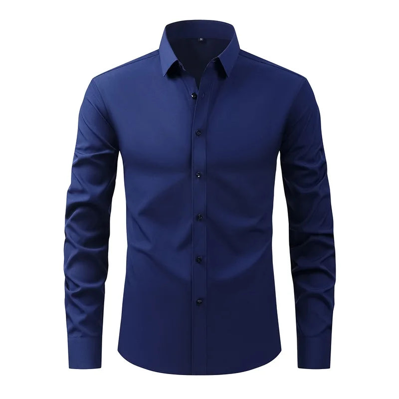 Men s Classic Button-Down Shirt with Long Sleeves Solid Color Casual Business Top for Spring Streetwear and Beach Vacation Shopifynow