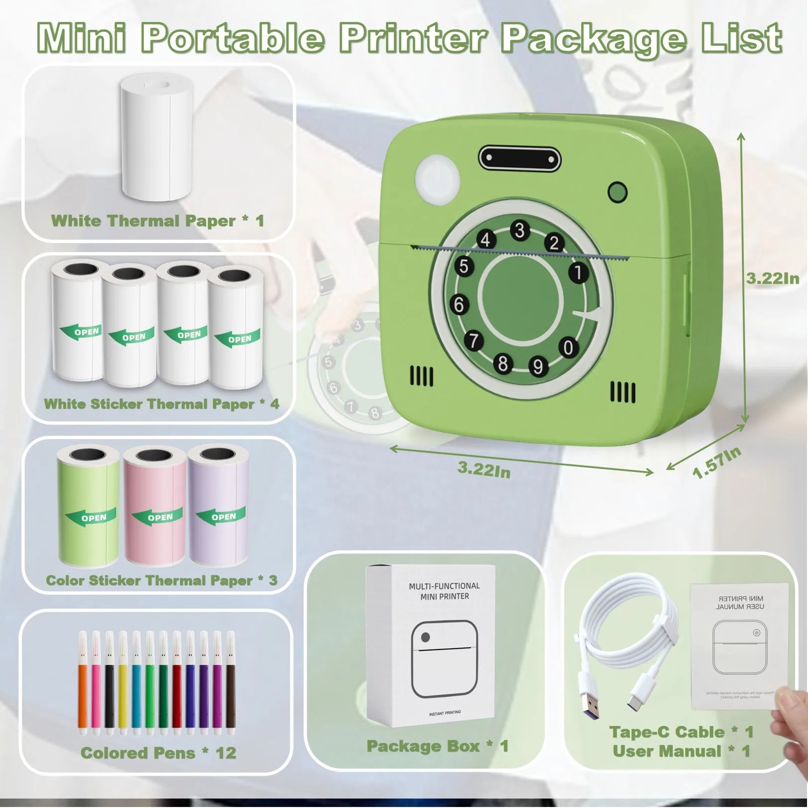 M1 Photo Pocket Printer with 2 Roll for iOS Android Bluetooth Mini Printers Sticker Thermal Printing  for Office Kitchen School - Shopifynow