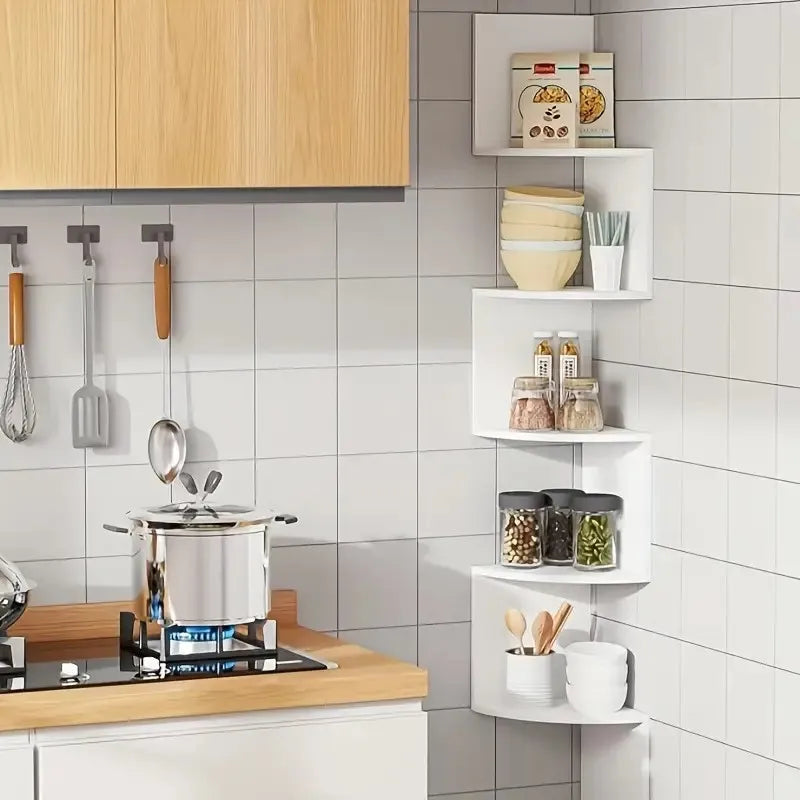5-Tier Corner Shelf - Space Saving Wall Mount Organizer for Bathroom, Kitchen, Office & More, White Shopifynow
