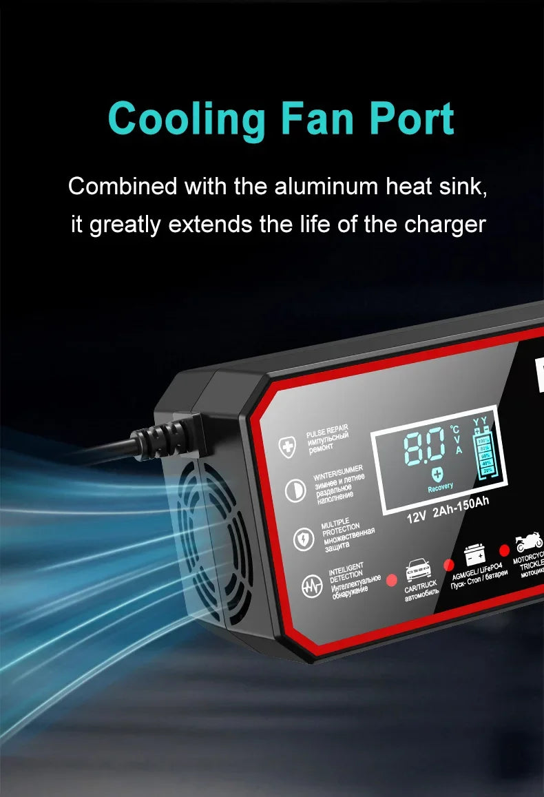 12V 8A Smart Car Battery Charger Automatic Start Fast Charger Pulse Repair Motorcycle Truck Battery Charger GEL Lead Acid Shopifynow