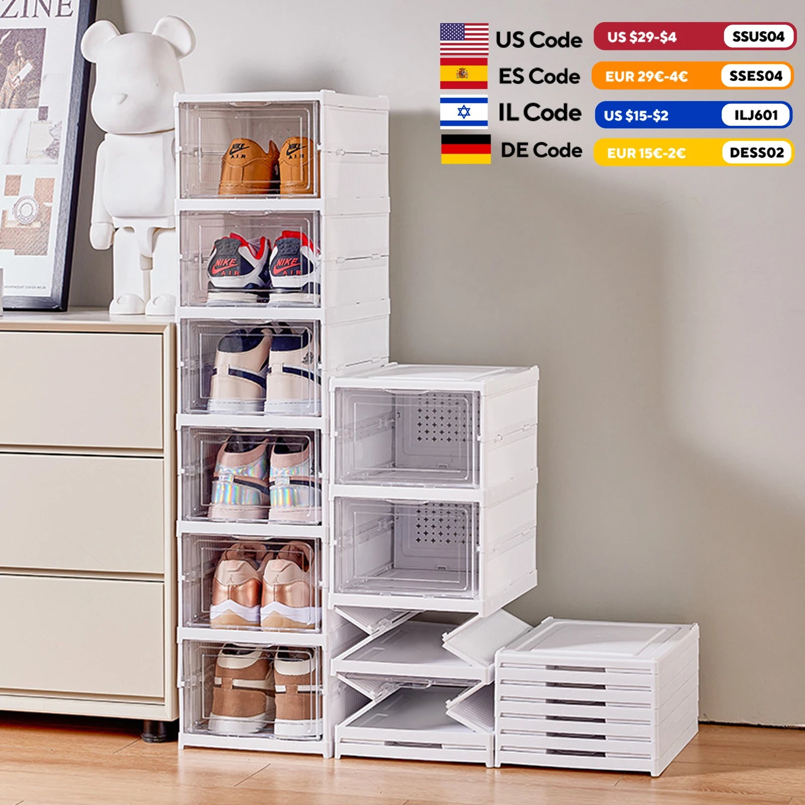 6 Layers Shoes Box Foldable Transparent Sneaker Shoe Storage Organizers Box Stackable Dustproof High-top Cabinet Shoe Rack Shelf - Shopifynow