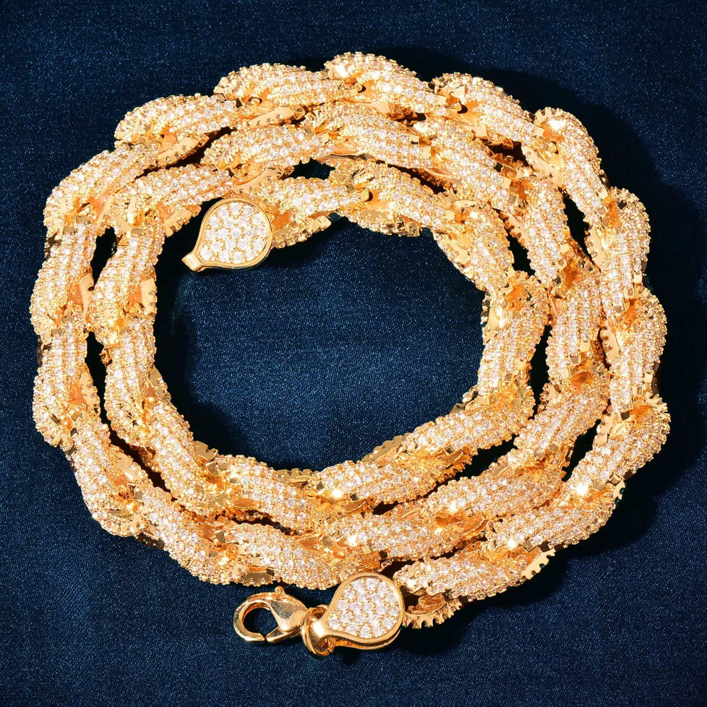 CUC 8mm Iced Out CZ Rope Chain Gold Color Iced Out Zirconia Men Hip Hop Necklace Link Fashion Punk Rapper Jewelry