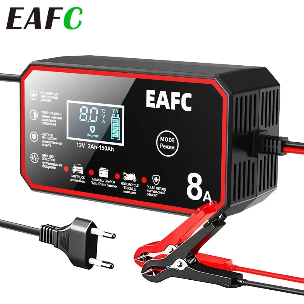 12V 8A Smart Car Battery Charger Automatic Start Fast Charger Pulse Repair Motorcycle Truck Battery Charger GEL Lead Acid Shopifynow
