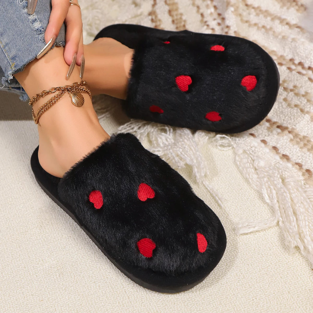 High Quality Women Heart Fleece Slippers Winter Home Fur Fuzzy Memory Foam Shoes Female Indoor Sweet Slides Cozy Cute Footwear Shopifynow