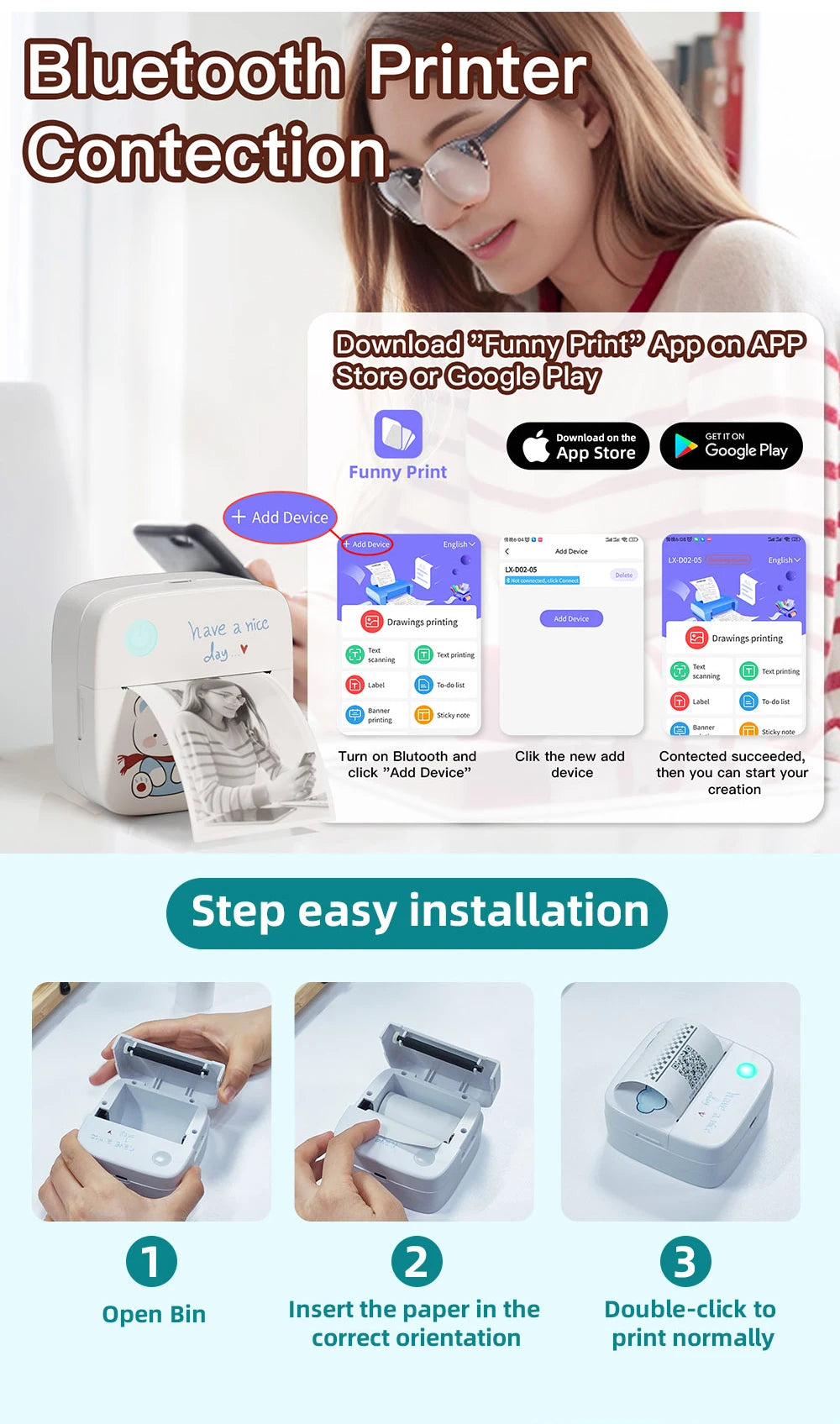 1200mAh Mini Printers Wireless Bluetooth Label Maker Printer 57mm Thermal Stickers Printer For School Home Text Photo Printing Shopifynow