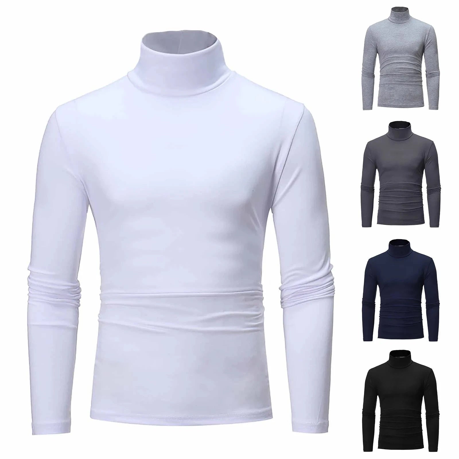 Basic Bottoming Plain T-Shirt Fashion Men'S Casual Slim Fit Basic Turtleneck High Collar Pullover Male Autumn Spring Thin Tops Shopifynow