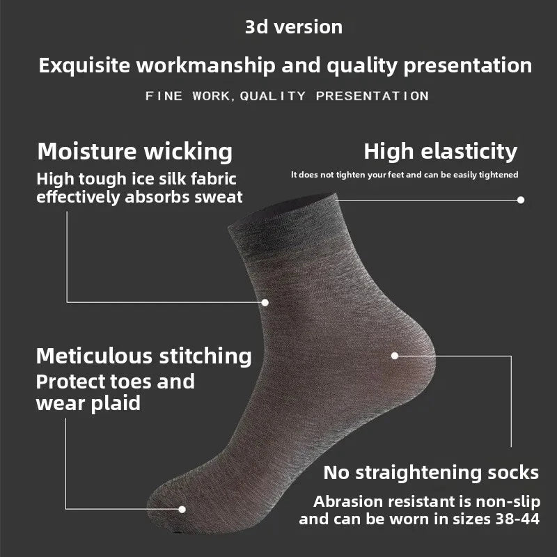 5pairs Men's Summer Ice Silk Crew Socks Breathable Moisture Wicking Anti Odor Business Casual Sports Socks Stockings Shopifynow