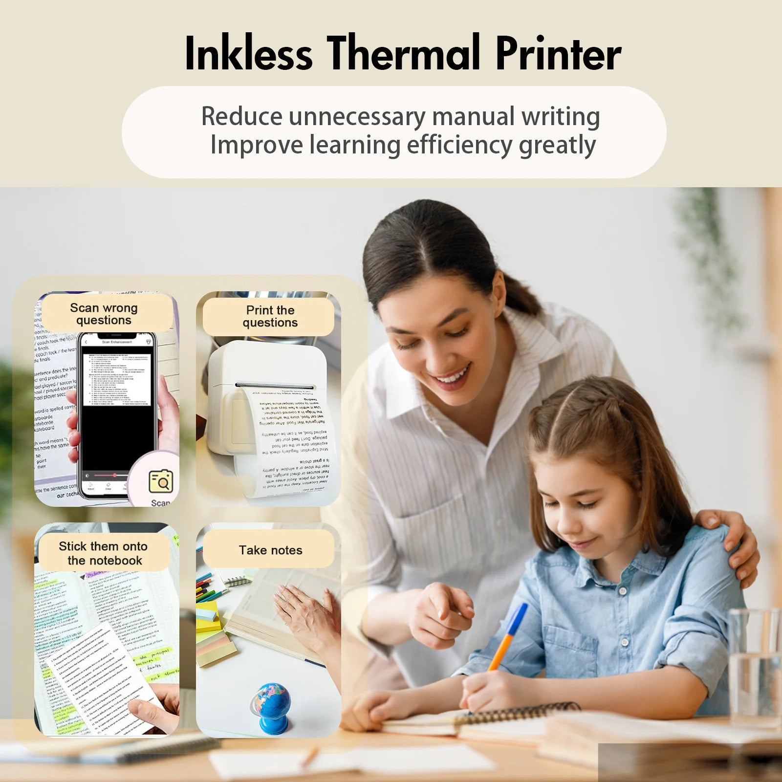 Inkless Thermal Label Printer Portable Bluetooth Pocket Label Maker Home Study with 1roll Stickable Label Paper PC Android IOS Shopifynow