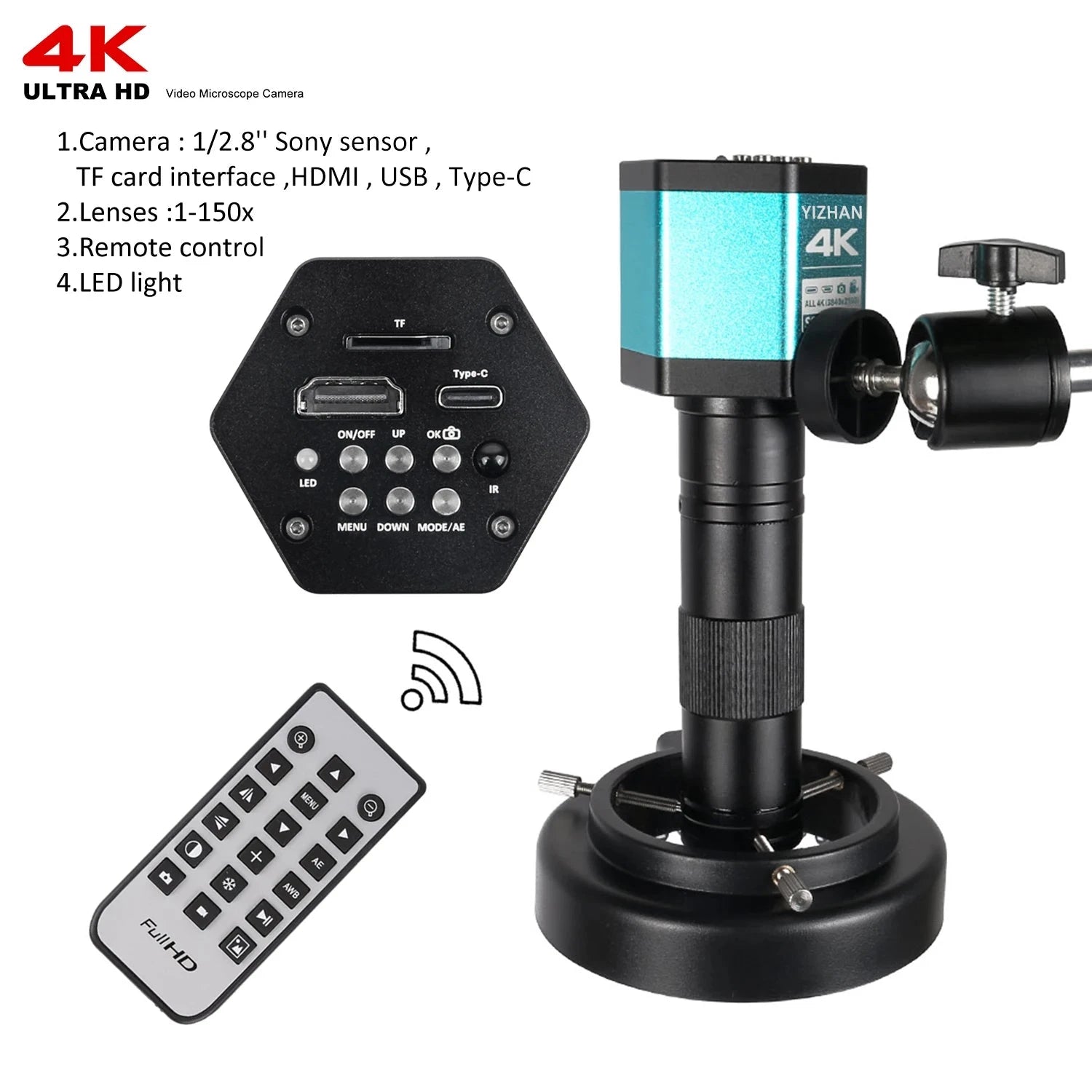 4K Microscope 48MP Digital Microscope For Electronics USB Industrial Cameras HDMI 1-150X Zoom C-Mount Lens Phone Pcb Soldering Shopifynow