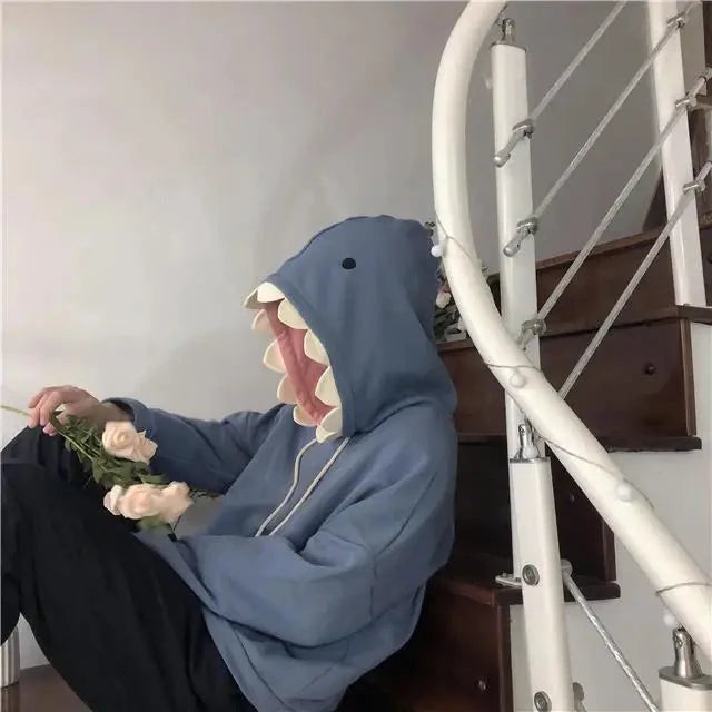 2025 Fall Japanese Kawaii Shark Hoodie - Plush Fleece Oversized Unisex Pullover with Fun Ear Hood Club outfits for women 2025 Shopifynow