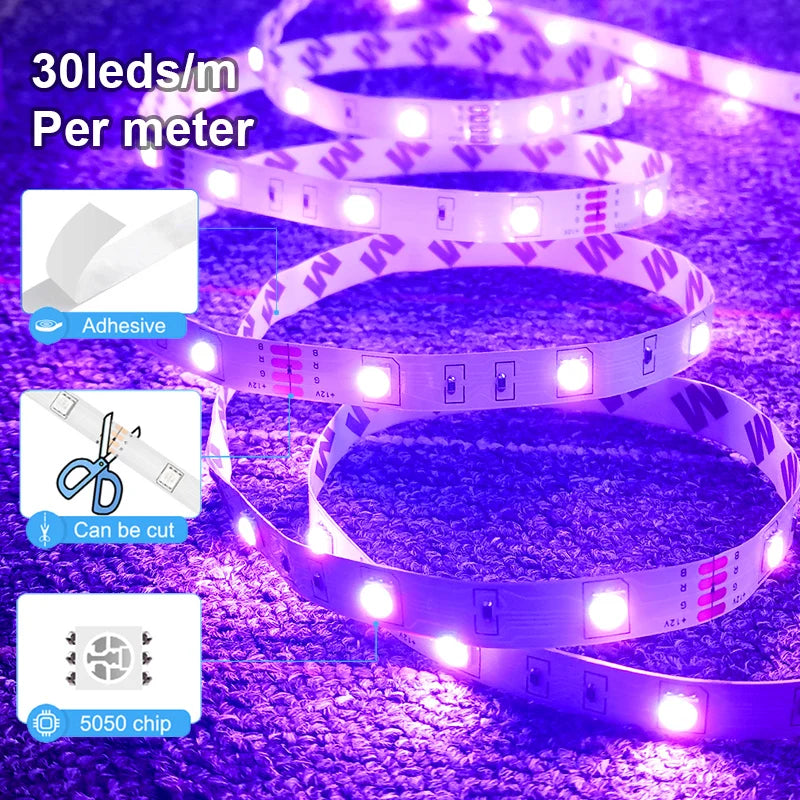 LED Strip Lights RGB 5050 LED Strips Bluetooth APP Control Color Changing DC 12V 30LEDS/M Per Meter For Bedroom Room Kitchen Bar Shopifynow