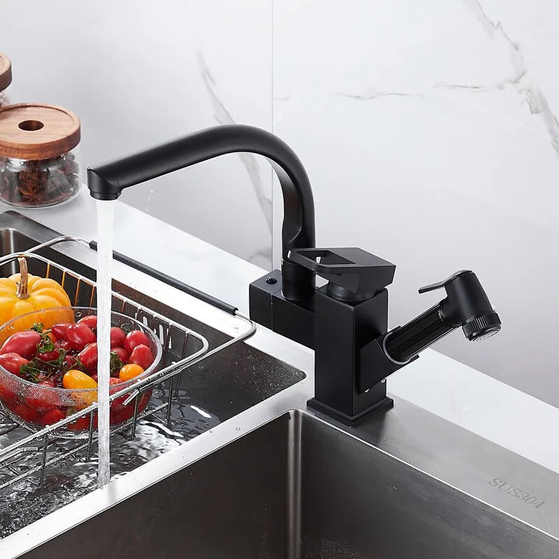 kitchen Sink Faucet Black Deck Mounted Flexible Pull Out Mixer Tap Hot Cold Kitchen Faucet Spring Spout Chrome Silver Faucet Shopifynow