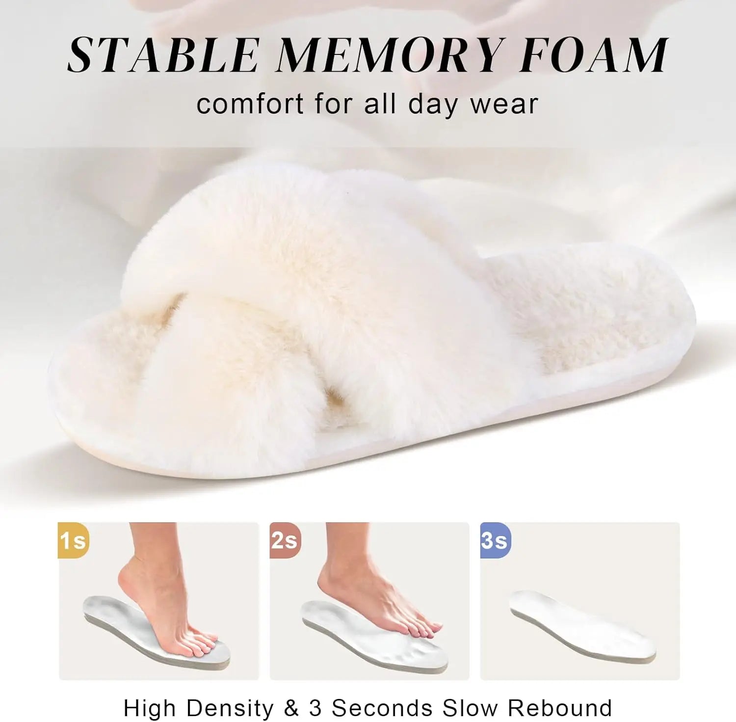 Women's Fuzzy Memory Foam Slippers Comfy Cross Band House Shoes Open Toe Indoor Gifts for Ladies Shopifynow