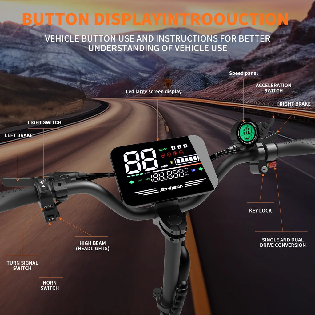 Arwibon 5600W Adult Electric Scooter Dual Motor Top Speed 46MPH,60V27AH, 11-inch Off-Road Tires Sport Folding eScooter with Seat Shopifynow