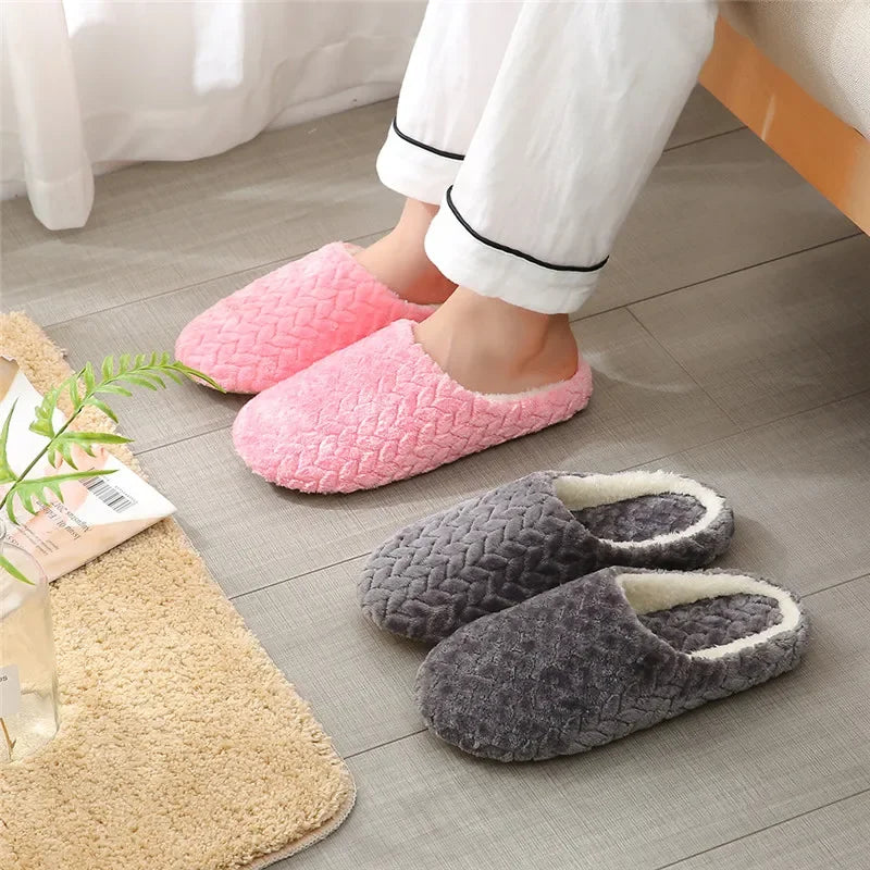 Women Winter Home Fur Slippers Cartoon Cat Non-Slip Soft Warm House Indoor Bedroom Men Couples Boys Girl Memory Foam Floor Shoes