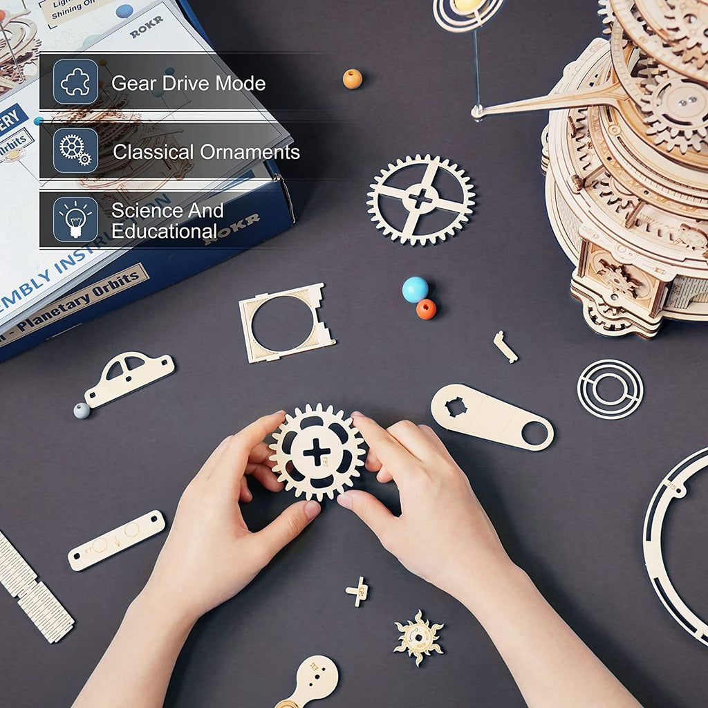 Robotime ROKR 316PCS Rotatable Mechanical Orrery 3D Wooden Puzzle Games Assemble Model Building Kits Toys Gift For Children Boys Shopifynow