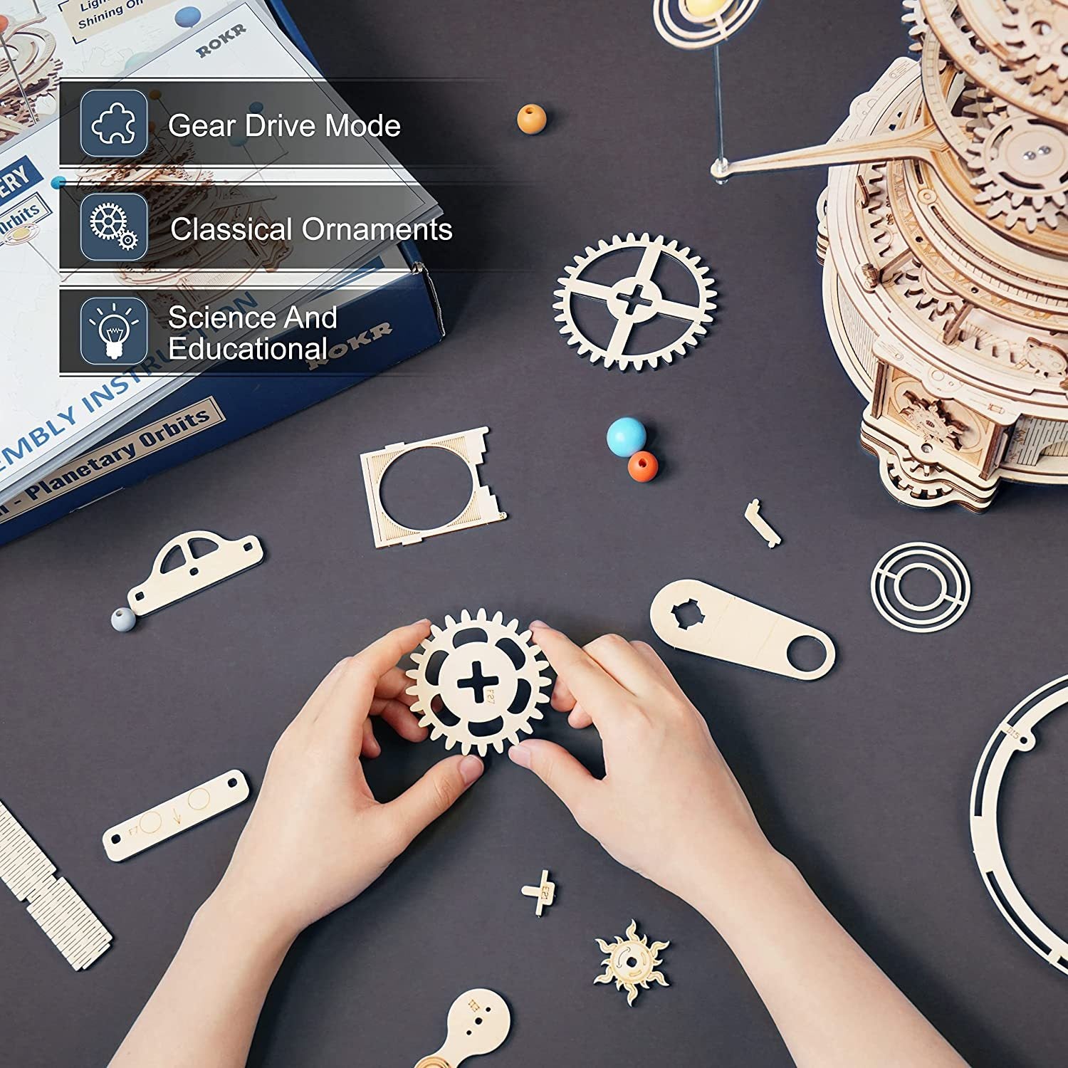 Robotime ROKR 316PCS Rotatable Mechanical Orrery 3D Wooden Puzzle Games Assemble Model Building Kits Toys Gift For Children Boys Shopifynow