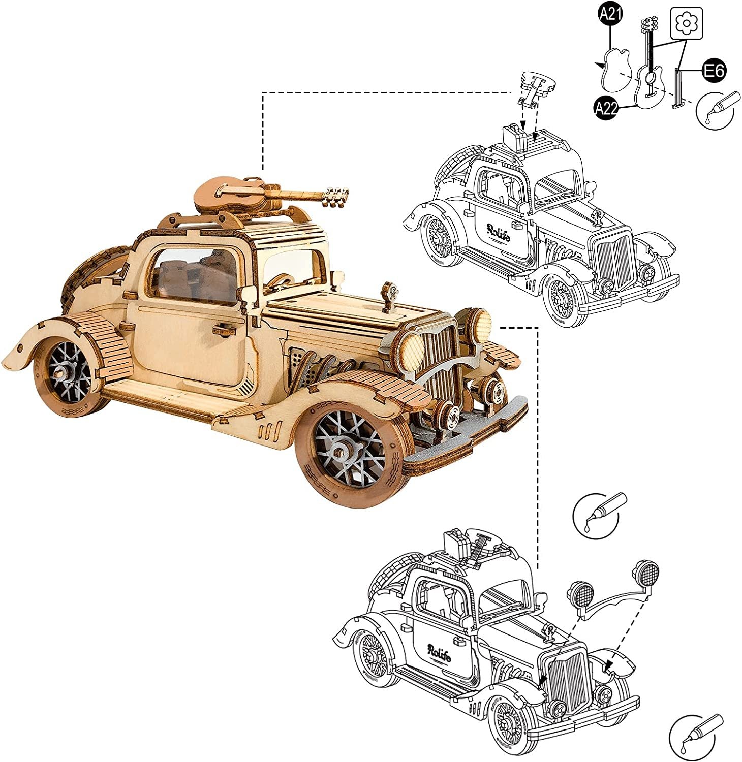 Robotime Rolife Vintage Car Model 3D Wooden Puzzle Toys For Chilidren Kids Shopifynow