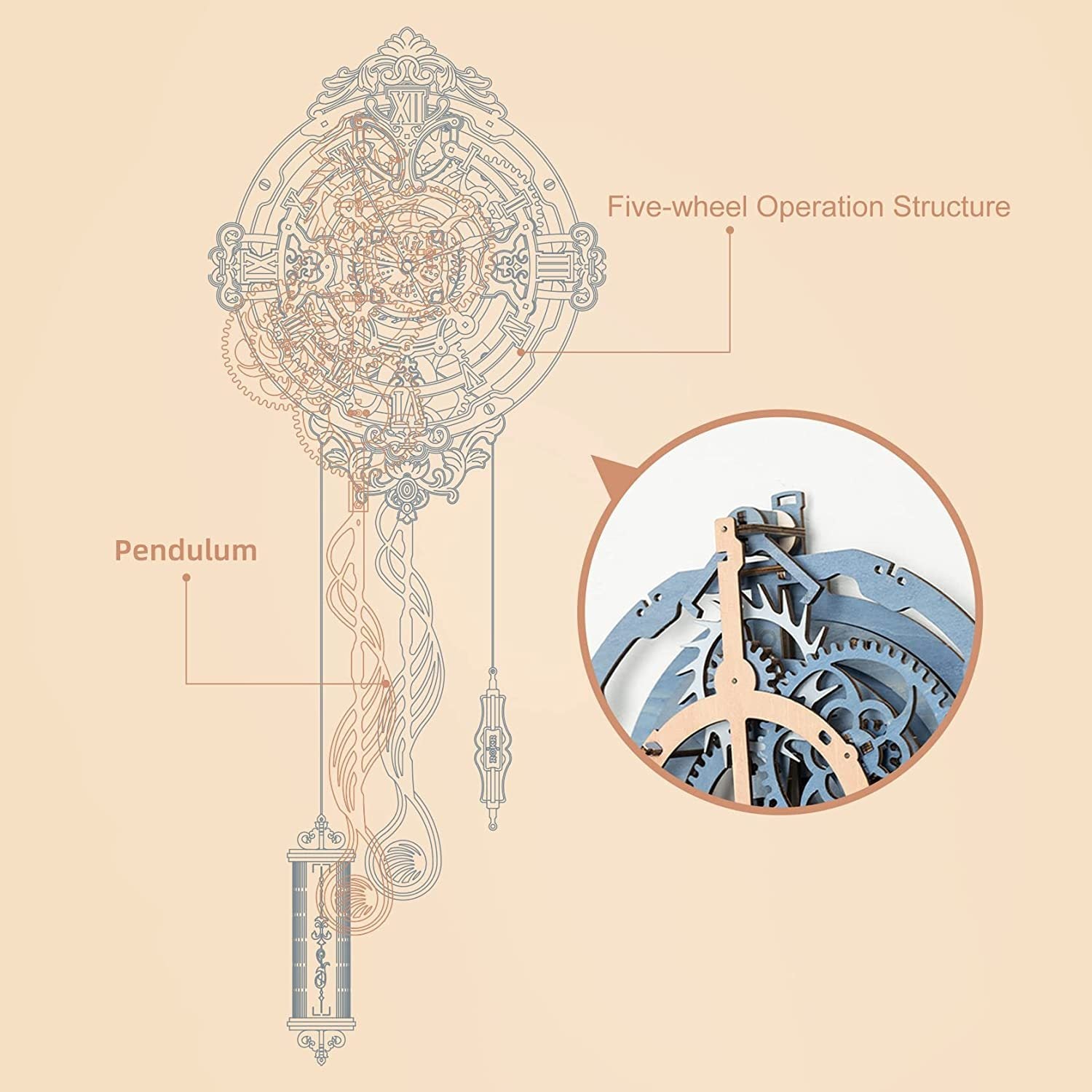 Robotime ROKR 3D Wooden Puzzle Time Art Romantic Notes Wall Clock Model Toys For Children Kids - LC701 Shopifynow