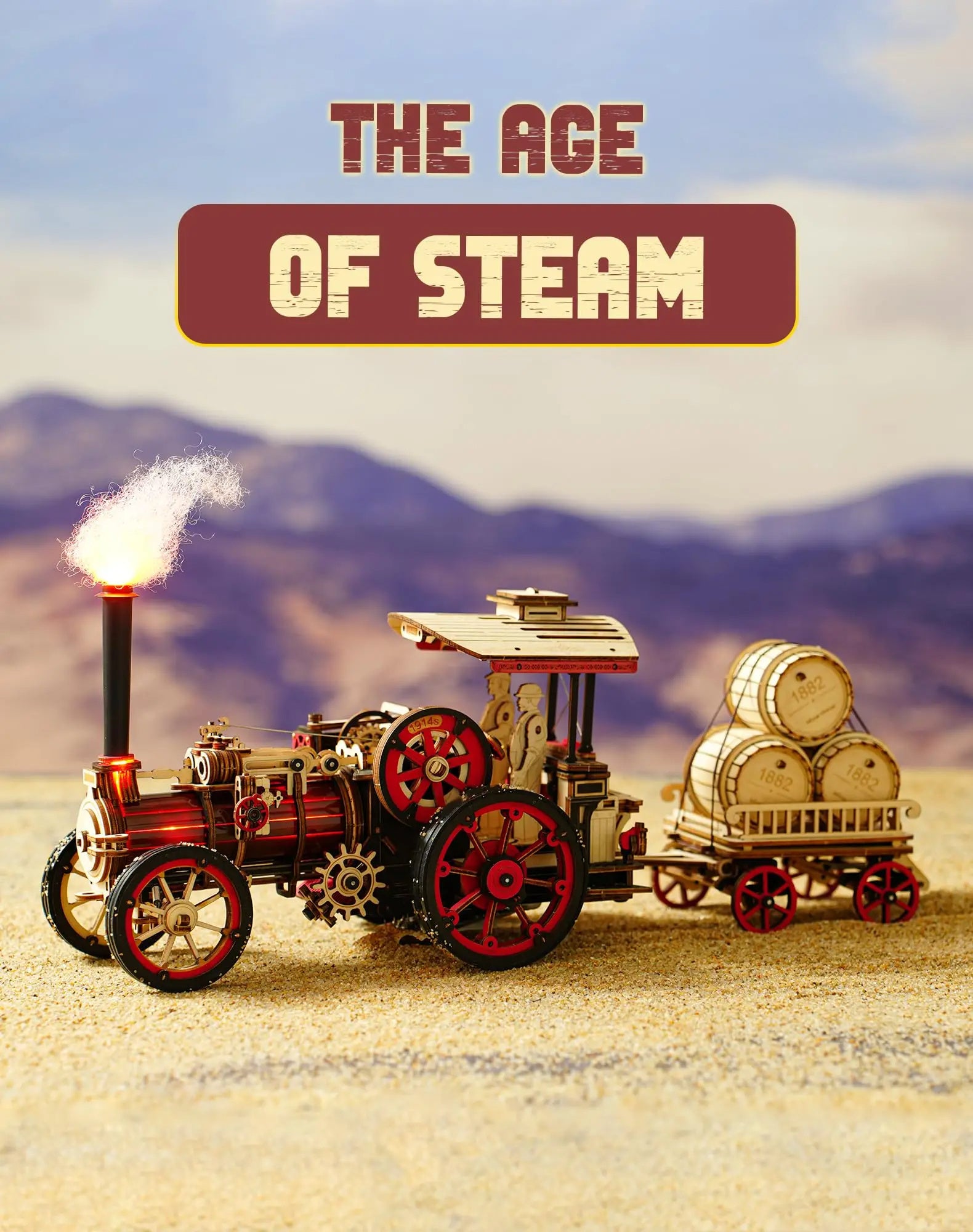 ROKR 3D Wooden Puzzle Car Model Steam Engine Mechanical Teens Kids Birthday Gift Shopifynow