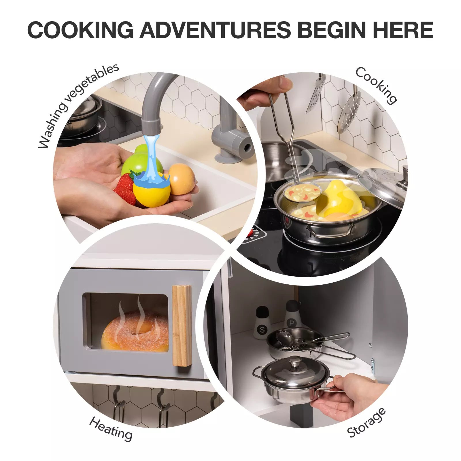 ROBOTIME DIY Pretend Play Kitchen Cooking Toy Set Gift For Boys And Girls Gray Shopifynow