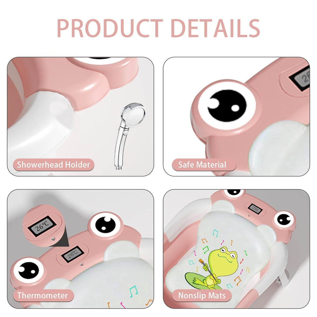 Baby Bathtub , Foldable Baby Bath Tub With Soft Floating Cushion & Thermometer , Collapsible Portable Travel Baby Bath Tub Shopifynow