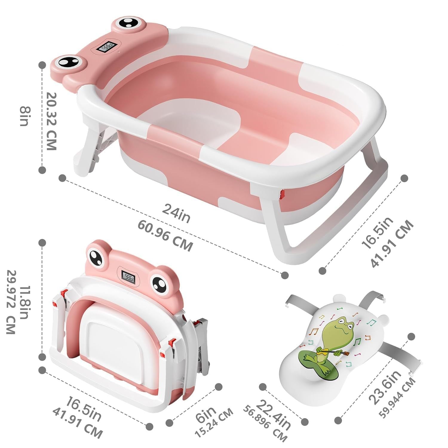 Baby Bathtub , Foldable Baby Bath Tub With Soft Floating Cushion & Thermometer , Collapsible Portable Travel Baby Bath Tub Shopifynow
