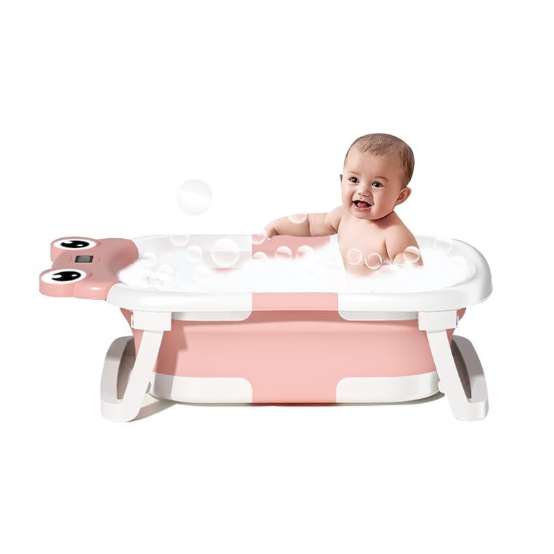 Baby Bathtub , Foldable Baby Bath Tub With Soft Floating Cushion & Thermometer , Collapsible Portable Travel Baby Bath Tub Shopifynow