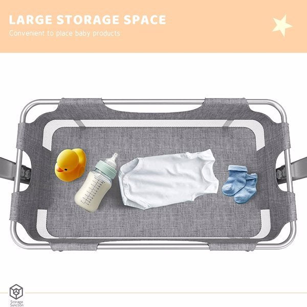3-in-1 Bedside Crib With Mosquito Net, Large Storage Bag, Comfortable Mattress With Lockable Wheels, Grey Shopifynow