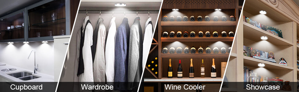 4 Pack LED Puck Lights with Remote, Under Cabinet Kitchen Lights Plug in, Dimmable Under Counter Light Fixtures Shopifynow