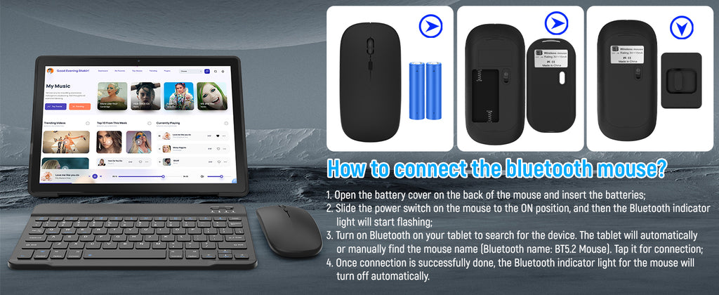 10 Inch Tablet Android 14 A523 Octa Core 12GB RAM 64GB ROM(TF 1TB) 5000mAh Face Unlocked Dual Carmera Keyboard Mouse Set PC Pad Shopifynow