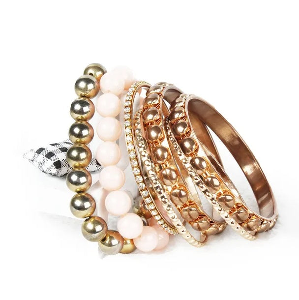 7-Piece Retro Burnished Gold Inlaid Rhinestones Bangle Bracelet Set Shopifynow