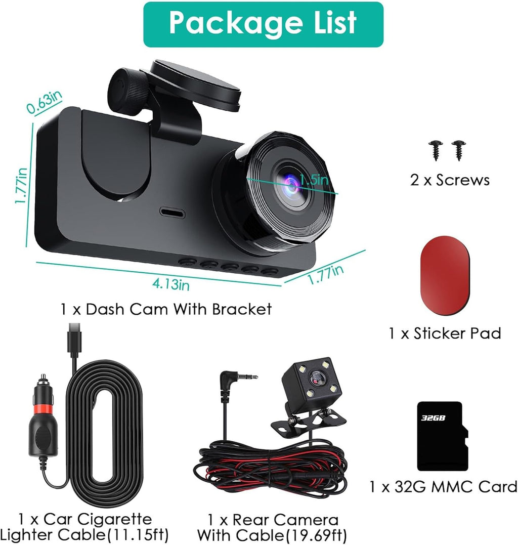 3 Channel Dash Cam, 1080P Dash Cam Front And Rear Inside, Three Way Dash Camera For Cars, Car Camera With 32GB Card, 24H Parking Mode, Loop Recording, Super Night Vision Shopifynow
