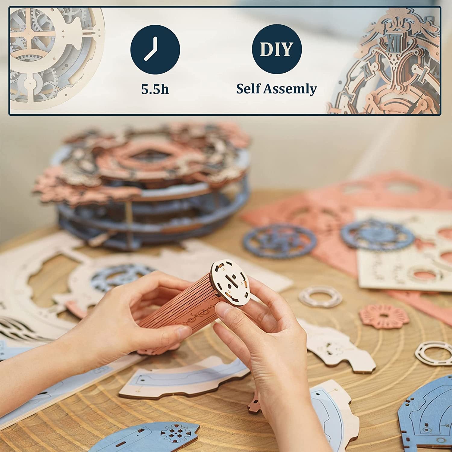 Robotime ROKR 3D Wooden Puzzle Time Art Romantic Notes Wall Clock Model Toys For Children Kids - LC701 Shopifynow