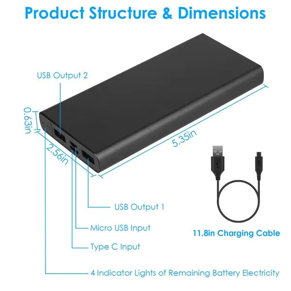 20000mAh Power Bank Portable External Battery Pack Phone Charger
