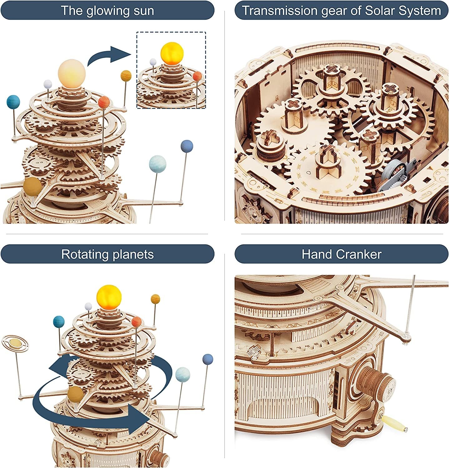 Robotime ROKR 316PCS Rotatable Mechanical Orrery 3D Wooden Puzzle Games Assemble Model Building Kits Toys Gift For Children Boys Shopifynow