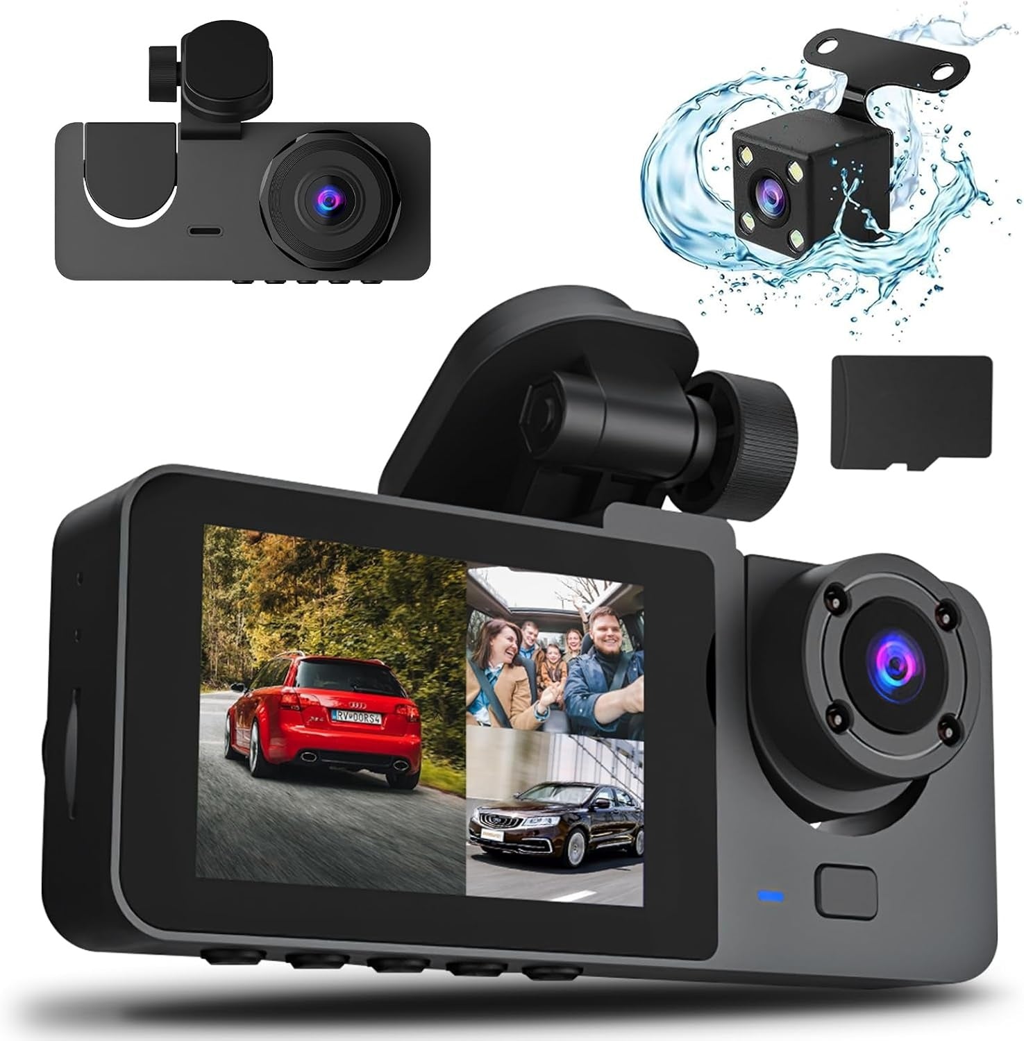 3 Channel Dash Cam, 1080P Dash Cam Front And Rear Inside, Three Way Dash Camera For Cars, Car Camera With 32GB Card, 24H Parking Mode, Loop Recording, Super Night Vision Shopifynow