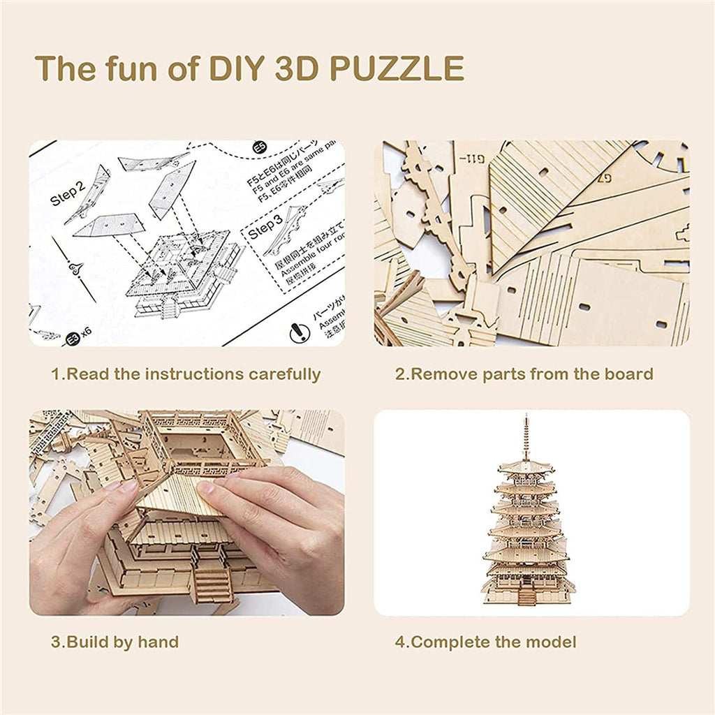 Robotime Five-storied Pagoda 3D Wooden Puzzle Toys For Children Kids Birthday Gift TGN02 Shopifynow