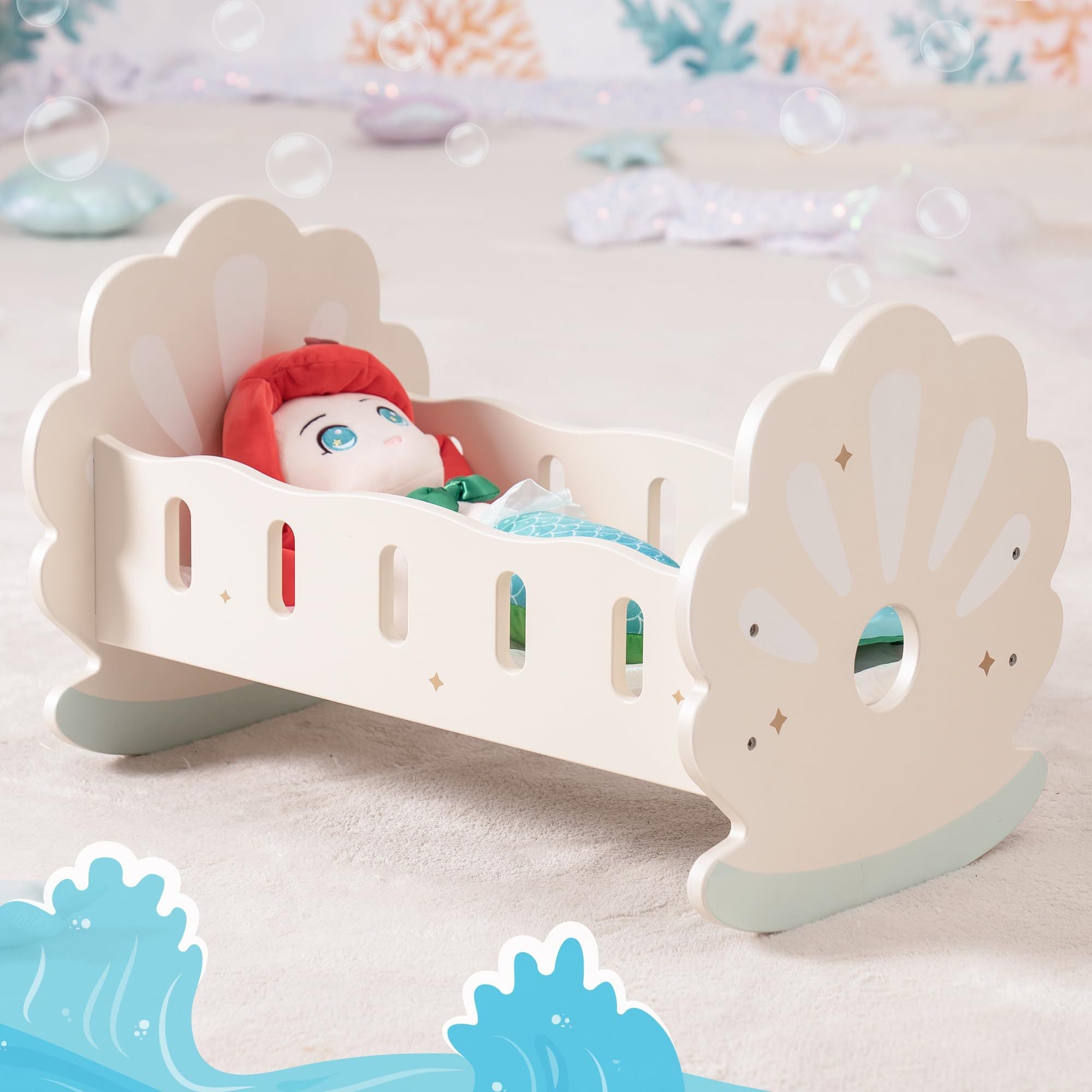 ROBOTIME Baby Doll Crib, Baby Doll Bed, Doll Rocking Cradle Baby Doll Accessories Furniture With Bedding For 18 Inch Dolls Shopifynow