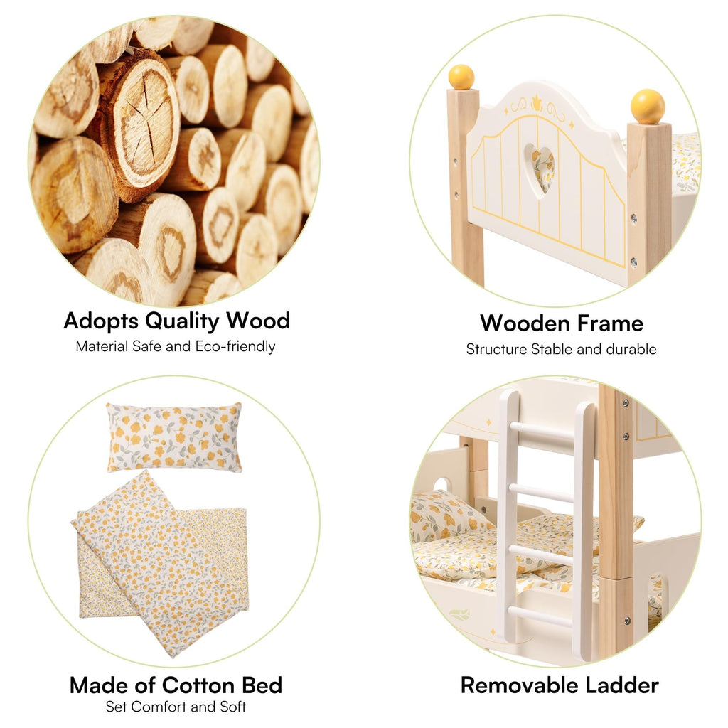 ROBOTIME Doll Bunk Beds Cradle For 18 Inch Dolls, Wooden Baby Doll Beds Cribs Fits American Girls Shopifynow