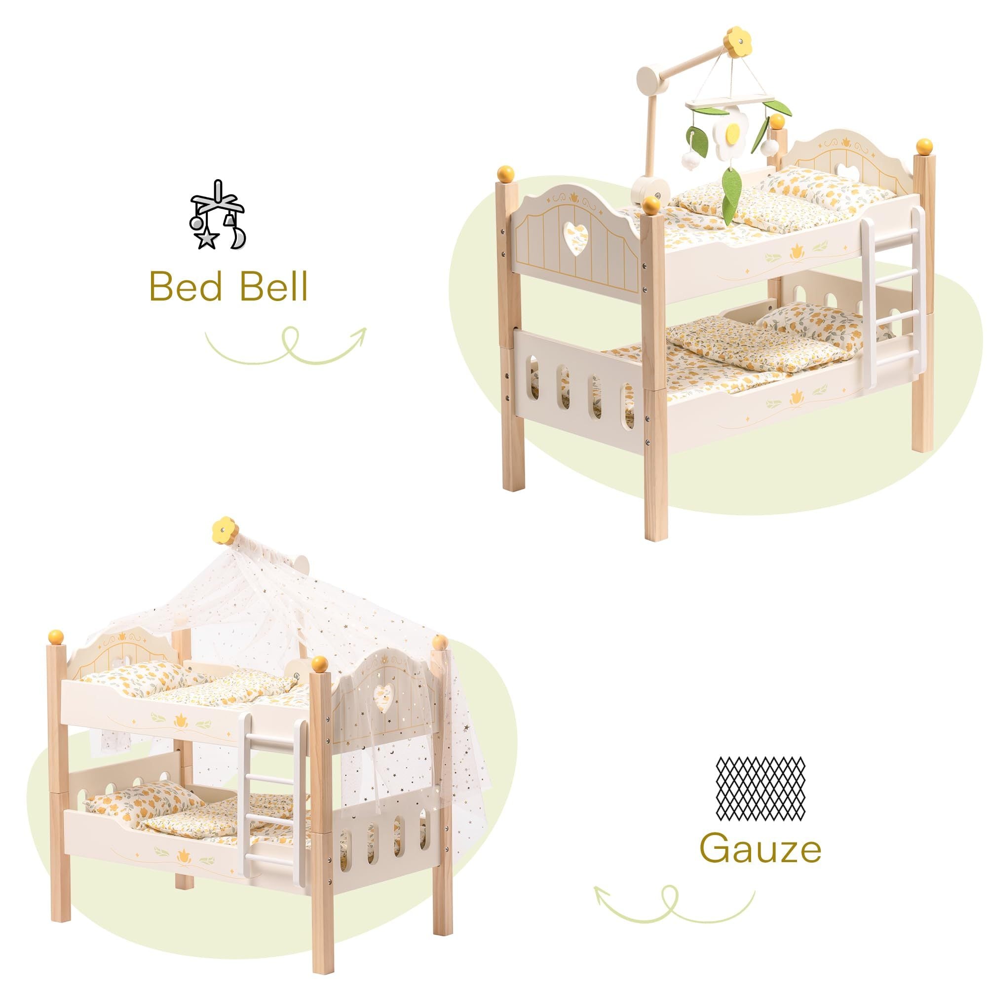 ROBOTIME Doll Bunk Beds Cradle For 18 Inch Dolls, Wooden Baby Doll Beds Cribs Fits American Girls Shopifynow