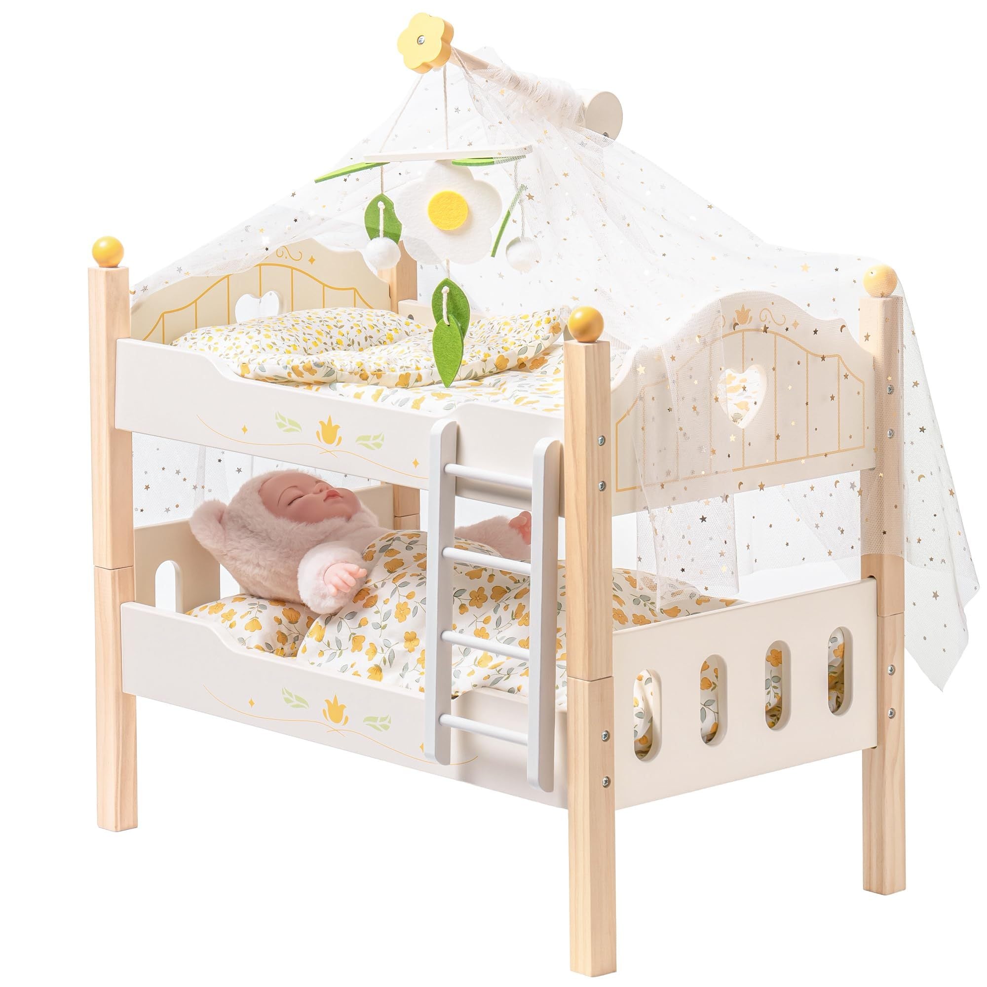 ROBOTIME Doll Bunk Beds Cradle For 18 Inch Dolls, Wooden Baby Doll Beds Cribs Fits American Girls Shopifynow